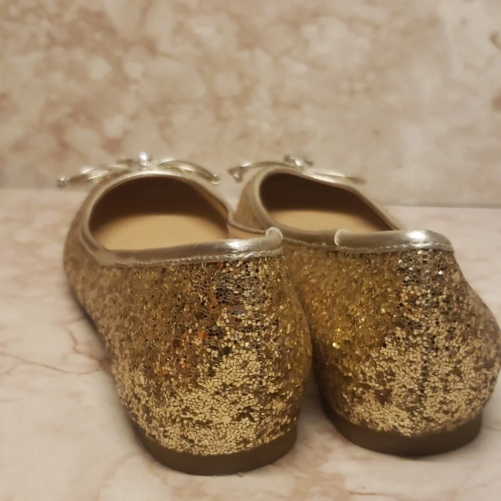 Badgley Mischka gold glitter loafers ballerina flats size 6.5